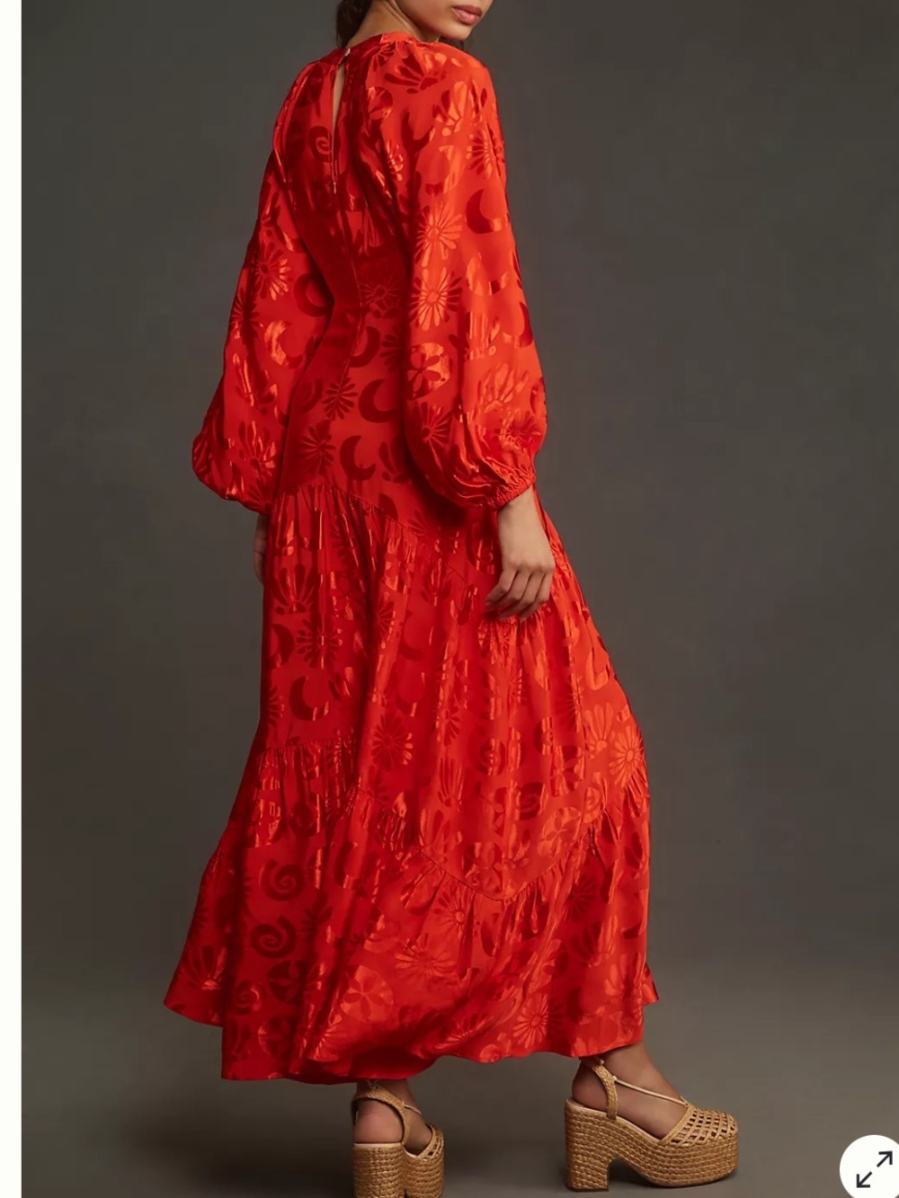 FARM RIO LONG SLEEVE JACQUARD V NECK MAXI DRESS LARGE - Picture 2 of 8